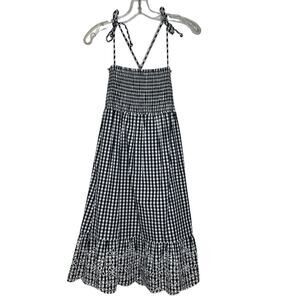 Tory Burch Gingham Smocked Midi Dress Women's Size S NEW